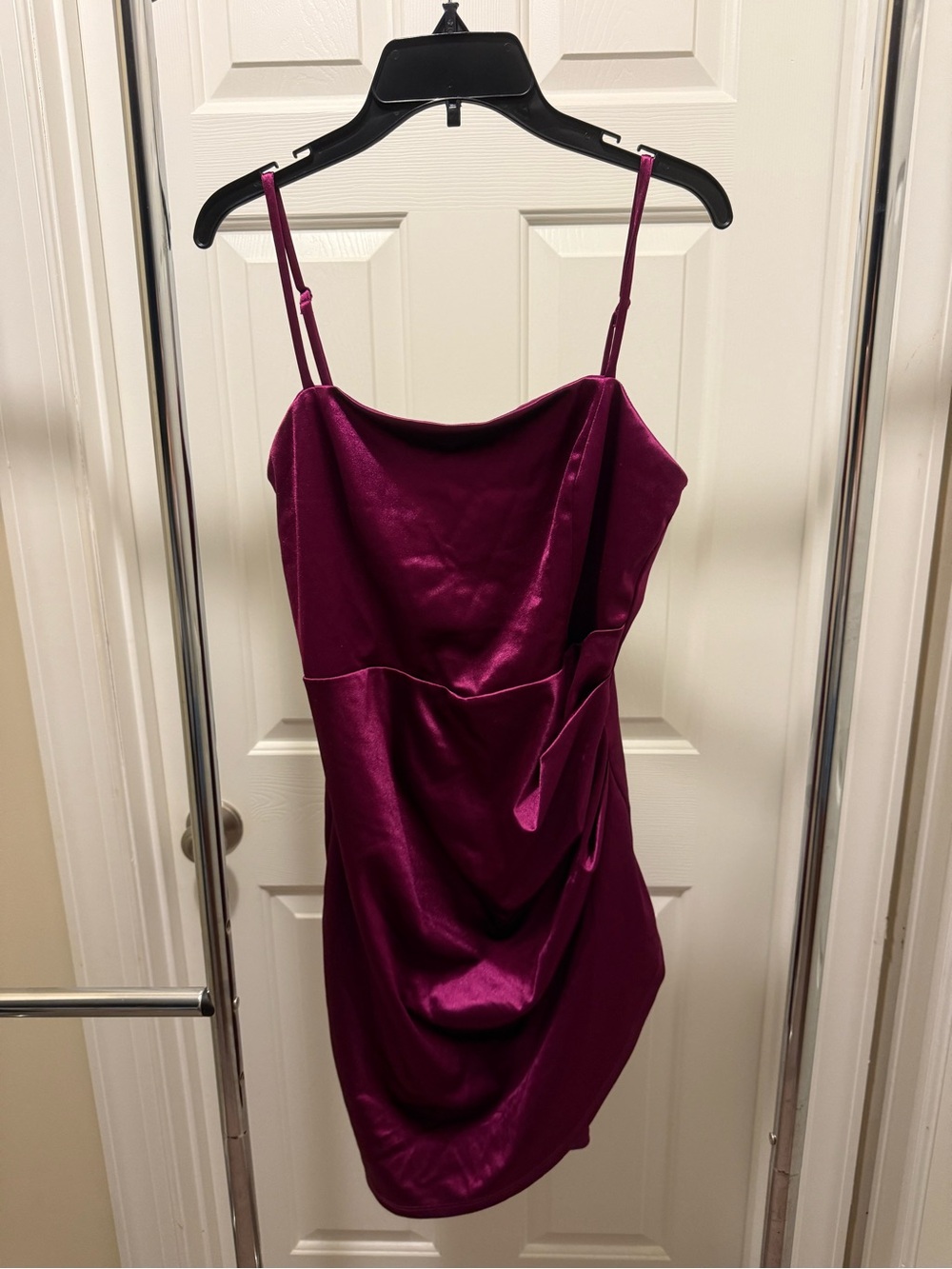 Spaghetti Strap Satin Slip Dress in fuchsia